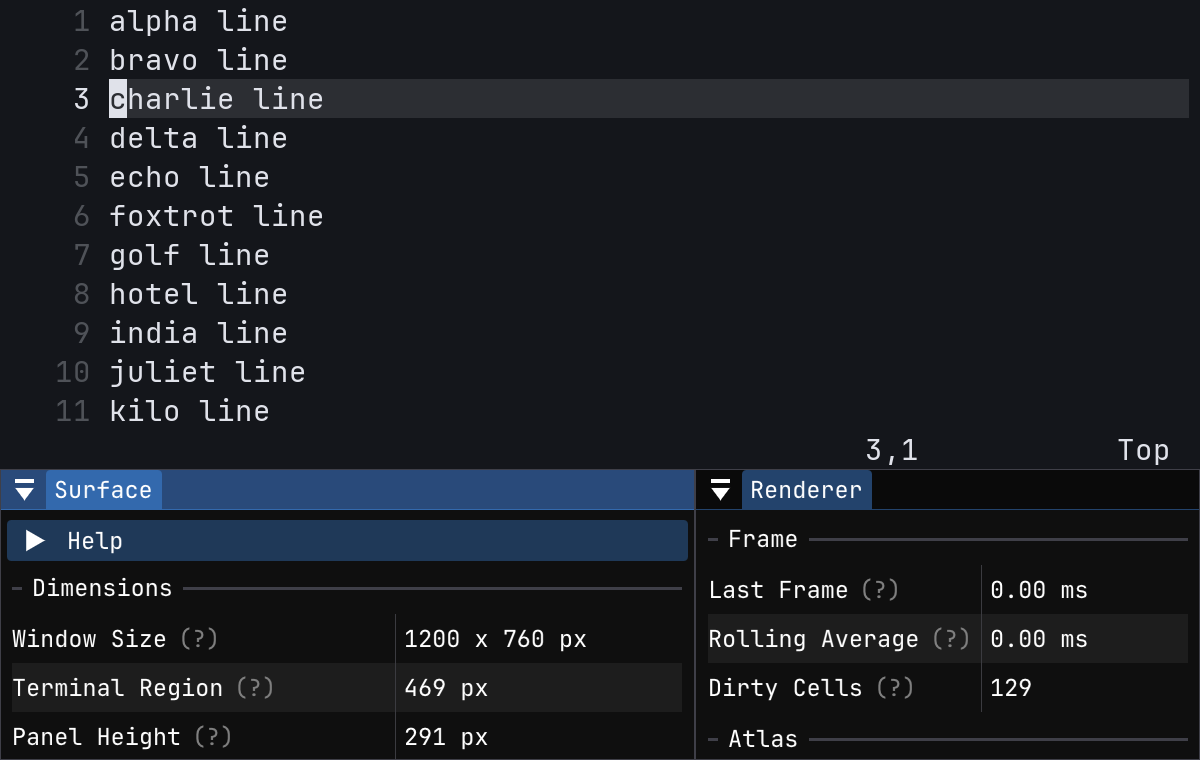 Draxul diagnostics panel on macOS
